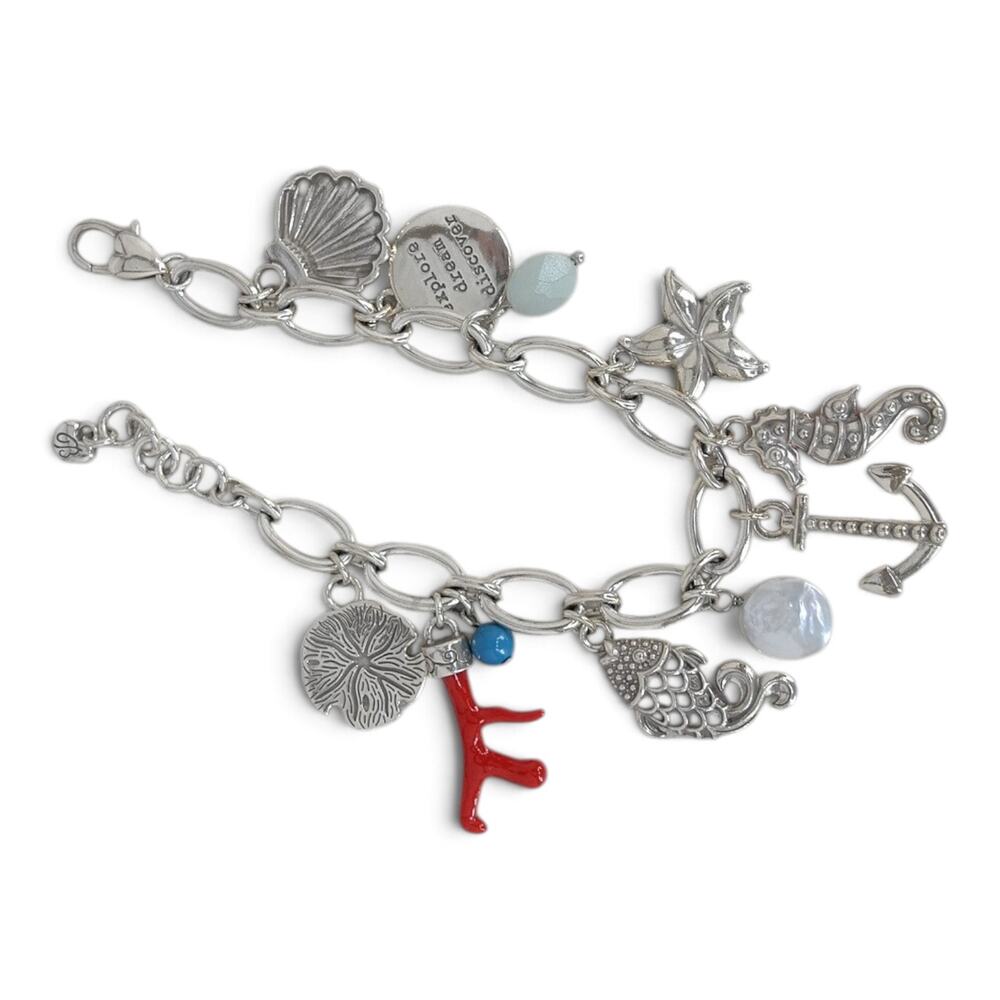 Brighton Under The Sea Charm Bracelet Seahorse Anchor Amazonite Red Coral - Picture 3 of 7